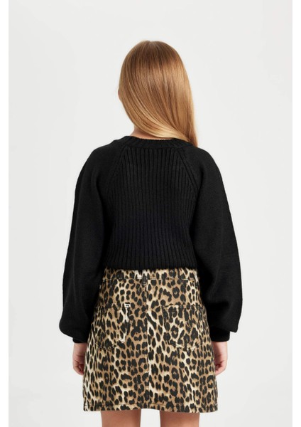 Kız Çocuk Leopar Desenli Cepli Gabardin Etek D5241A824WN