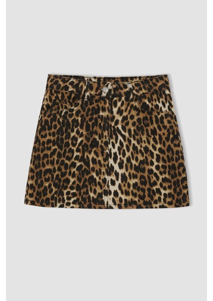 Kız Çocuk Leopar Desenli Cepli Gabardin Etek D5241A824WN