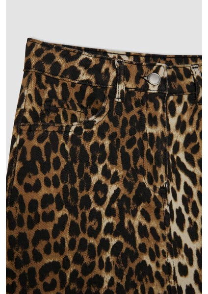Kız Çocuk Leopar Desenli Cepli Gabardin Etek D5241A824WN