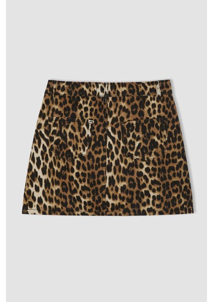 Kız Çocuk Leopar Desenli Cepli Gabardin Etek D5241A824WN