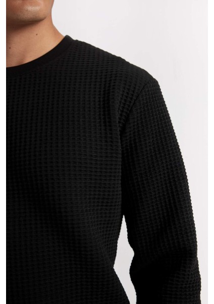 Siyah Regular Fit Bisiklet Yaka Jakarlı Sweatshirt D5392AX24AU