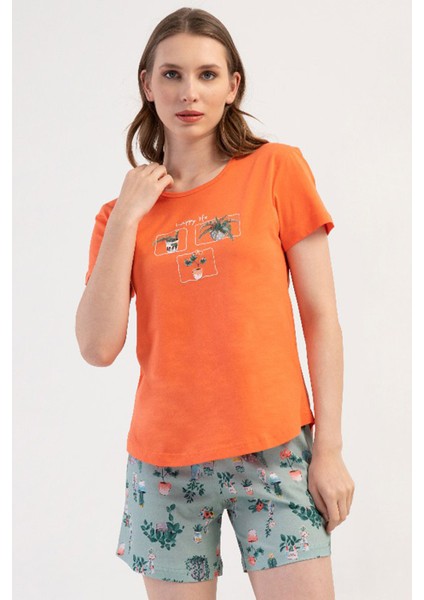 Pamuklu Kadın Kısa Kol Şortlu Pijama Takım , 408385