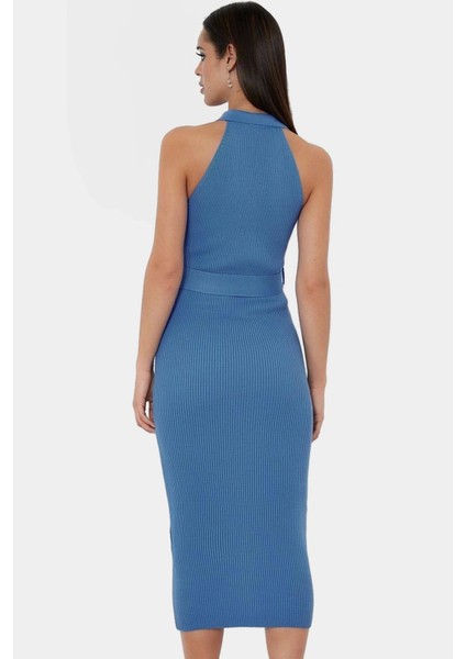 Kadın Triko Midi Elbise Kemerli Bodycon Slim Kalıp Günlük Kullanım Için modelleri