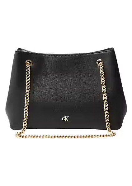 Kadın Minimal Monogram Omuz Çantası - Siyah