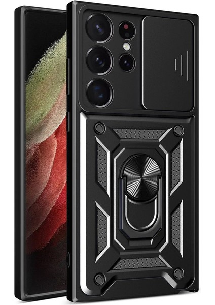 Samsung Galaxy S23 Ultra Kılıf Pars Lens Yüzüklü Silikon - Siyah - TKNAL6595-4174