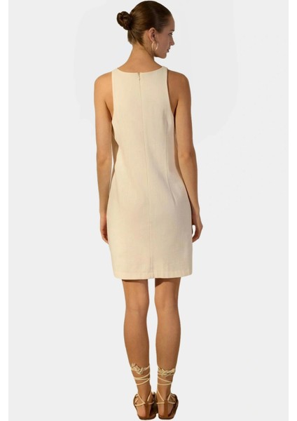 Dokuma Keten Karışımlı Mini Elbise 88CM Boy Rahat Kalıp Özenle Seçilmiş Günlük Kullanım Için modelleri