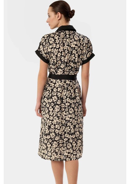 Dokuma Viskoz Gömlek Elbise Çiçek Desenli Midi Boy Trend Tasarım Rahat Kullanım Modern Stil modelleri