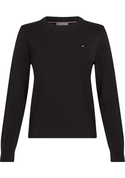 Kadın Jersey Stitch Bisiklet Yaka Uzun Kollu Kazak - Siyah