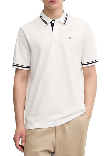Erkek Regular Fit Yaka ve Kol Ucu Çizgili Polo T-Shirt - Ekru