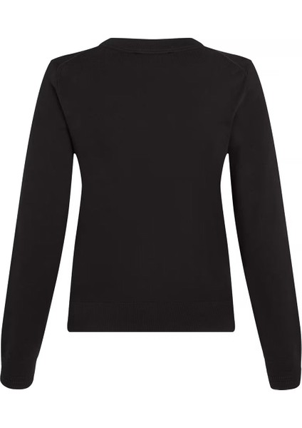 Kadın Jersey Stitch Bisiklet Yaka Uzun Kollu Kazak - Siyah fiyatları