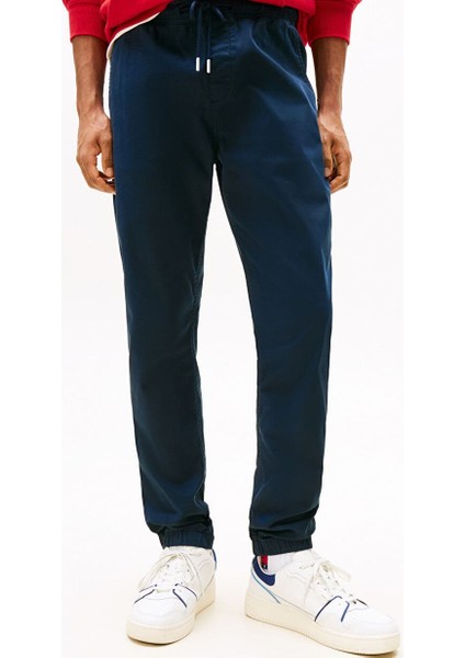 Erkek Beli Bağcıklı Paçası Lastikli Esnek Pamuklu Jogger Pantolon - Lacivert