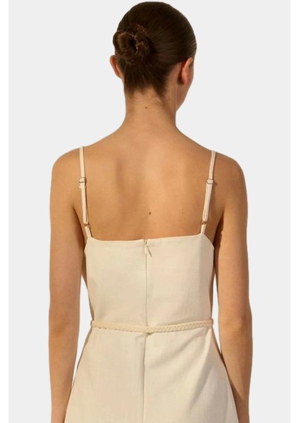 Keten Karışımlı A Kesim Midi Elbise Kolsuz Kuşaklı Yazlık Mükemmel Uyum Kaliteli Işçilik modelleri