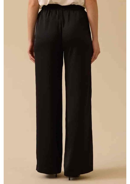 Kadın Elastik Bel Dökümlü Bol Paça Pantolon - Siyah modelleri