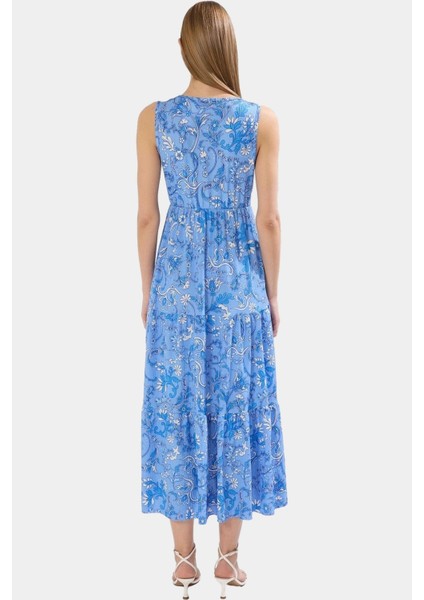 Çiçekli Desenli V Yaka Maxi Elbise Örme Polyester Yazlık Günlük Kullanım Için Rahat modelleri