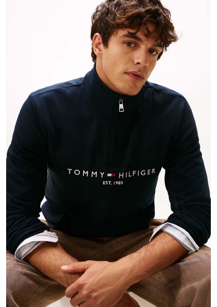 Erkek Tommy Logo Mockneck Fermuarlı Sweatshirt - Lacivert fiyatları
