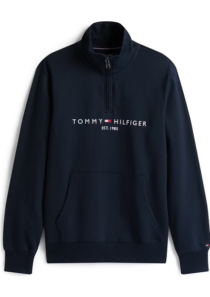 Erkek Tommy Logo Mockneck Fermuarlı Sweatshirt - Lacivert modelleri