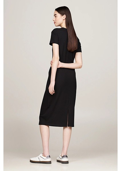 Kadın Fitilli Vücudu Saran Slim Fit Midi Elbise - Siyah modelleri