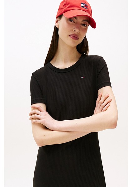 Kadın Fitilli Vücudu Saran Slim Fit Midi Elbise - Siyah fırsatları