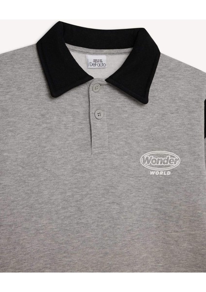 Erkek Çocuk 2'li Takım Polo Yaka Baskılı Sweatshirt Beli Paçası Lastikli Eşofman Altı D3558A824WN