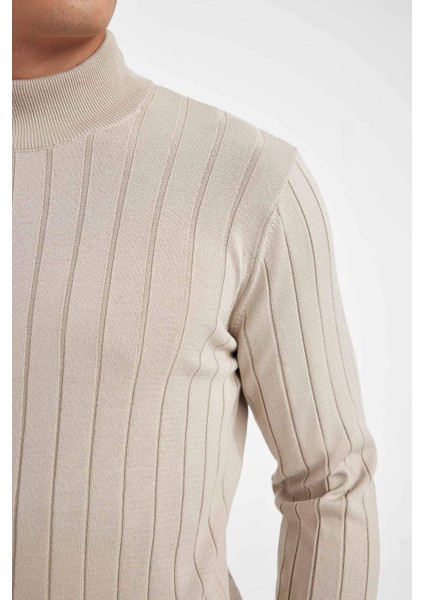 Standart Fit Normal Kesim Yarım Balıkçı Yaka Jakarlı Triko Kazak D2943AX24AU