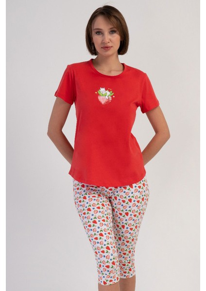 Pamuklu Kadın Kısa Kol Kaprili Pijama Takım , 408369
