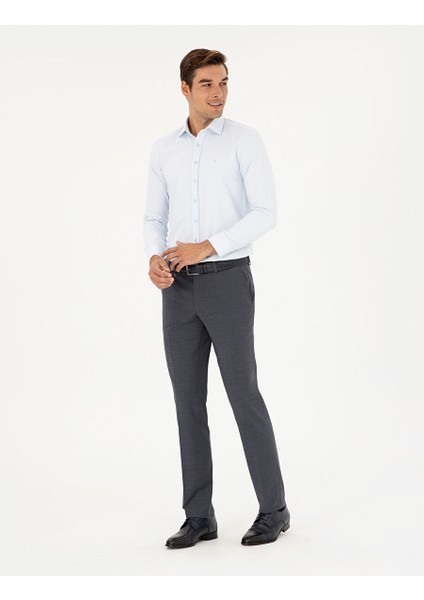Açık Mavi Slim Fit Armürlü Uzun Kollu Gömlek