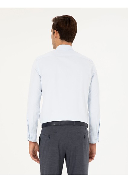 Açık Mavi Slim Fit Armürlü Uzun Kollu Gömlek
