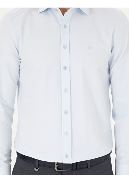 Açık Mavi Slim Fit Armürlü Uzun Kollu Gömlek