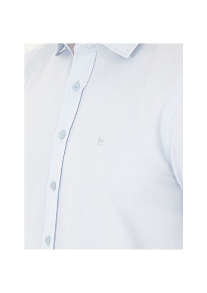Açık Mavi Slim Fit Armürlü Uzun Kollu Gömlek