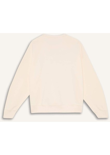 Kız Çocuk Oversize Geniş Kalıp Bisiklet Yaka Baskılı Sweatshirt D5452A824WN