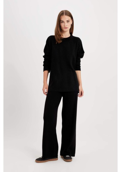 Relax Fit 2'li Takım Triko Bisiklet Yaka Kazak Geniş Paça Pantolon D5232AXNS