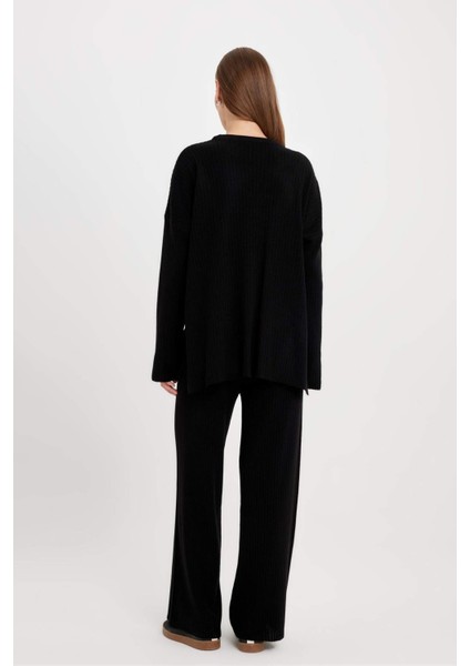 Relax Fit 2'li Takım Triko Bisiklet Yaka Kazak Geniş Paça Pantolon D5232AXNS