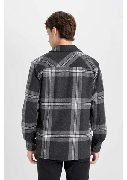 Regular Fit Polo Yaka Kareli Oduncu Flanel Uzun Kollu Gömlek D6027AX24AU