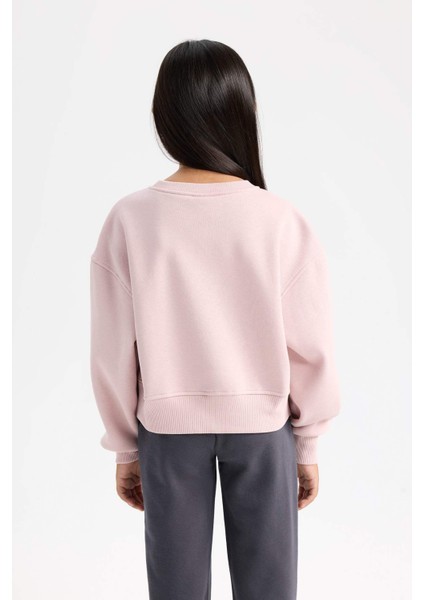 Kız Çocuk Relax Fit Bisiklet Yaka Baskılı Sweatshirt D5454A824WN
