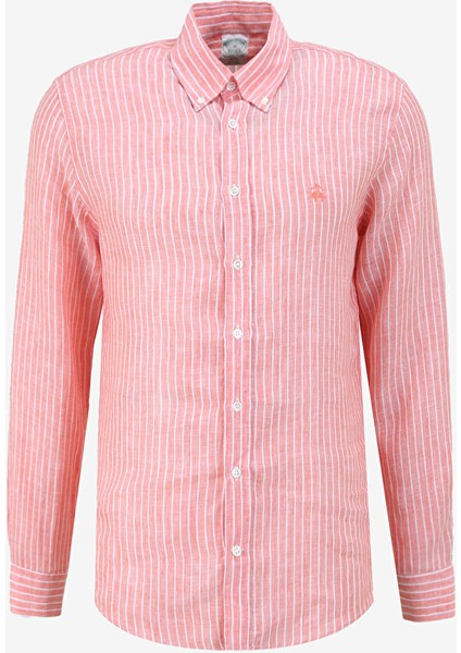 Slim Fit Düğmeli Yaka Turuncu Erkek Gömlek BBSS24MSH039