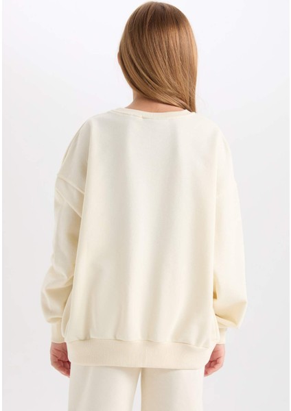 Kız Çocuk Wednesday Oversize Geniş Kalıp Bisiklet Yaka Sweatshirt D6064A824WN