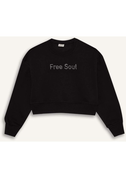 Kız Çocuk 2'li Takım Uzun Kollu Baskılı İçi Yumuşak Tüylü Sweatshirt Şort Etek D5460A824WN