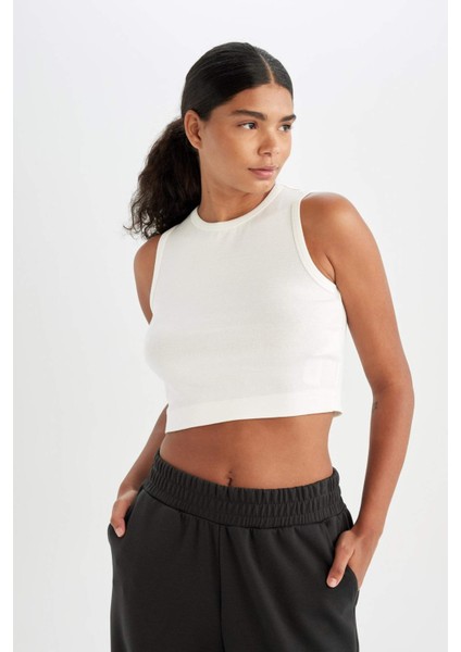 Fit Crop Bisiklet Yaka Modal Sporcu Basic Düz Atlet D6038AX24AU