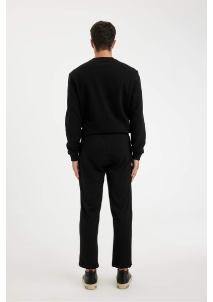 Siyah Eşofman Altı Slim Fit Dar Kesim Fermuarlı Basic Düz Paça D6091AX24AU