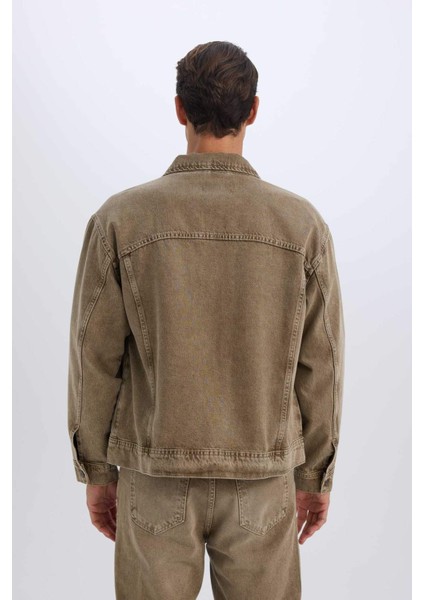 %100 Pamuk Oversize Geniş Kalıp Polo Yaka Düğmeli Cepli Yıkamalı Jean Ceket D5049AX24AU