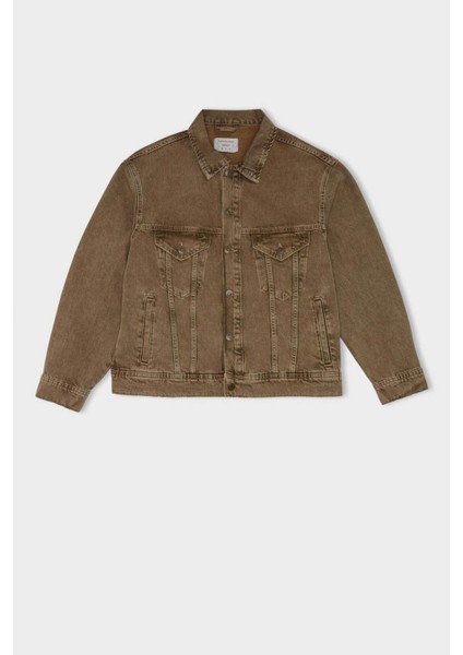 %100 Pamuk Oversize Geniş Kalıp Polo Yaka Düğmeli Cepli Yıkamalı Jean Ceket D5049AX24AU