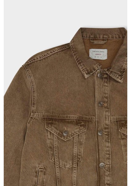 %100 Pamuk Oversize Geniş Kalıp Polo Yaka Düğmeli Cepli Yıkamalı Jean Ceket D5049AX24AU