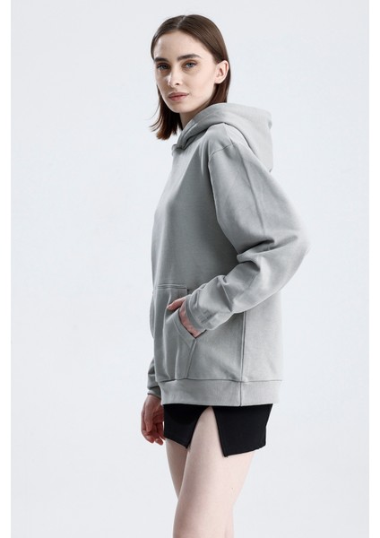 Gri Relaxed Fit Unisex Hoodie %100 Pamuk Kapüşonlu Kanguru Cepli Düz Renk fiyatları