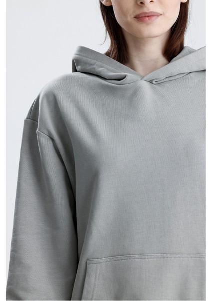 Gri Relaxed Fit Unisex Hoodie %100 Pamuk Kapüşonlu Kanguru Cepli Düz Renk indirimleri