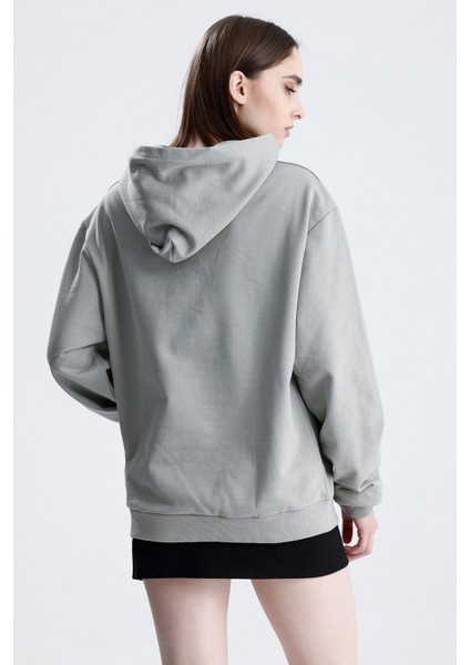 Gri Relaxed Fit Unisex Hoodie %100 Pamuk Kapüşonlu Kanguru Cepli Düz Renk