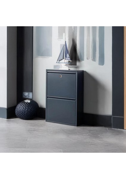 Kilitli 2'li Metal Ayakkabılık Antrasit