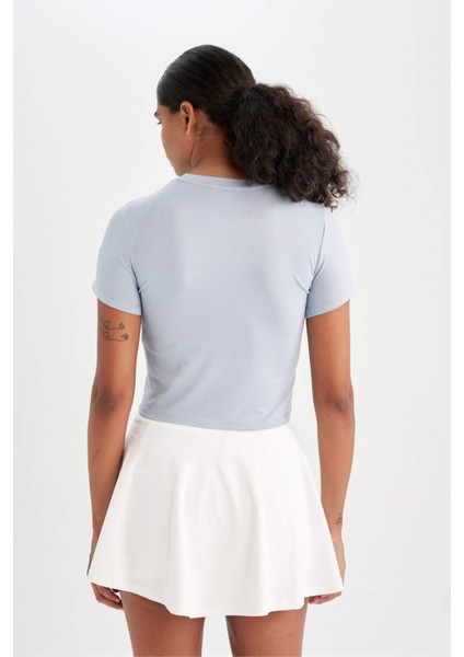Fit Crop Bisiklet Yaka Sporcu Kısa Kollu Tişört D2200AX24AU