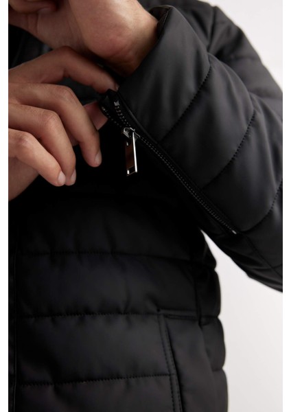 Su İtici Slim Fit Suni Deri Mont Dar Kesim Dik Yaka Fermuarlı Cepli B3568AX25SP