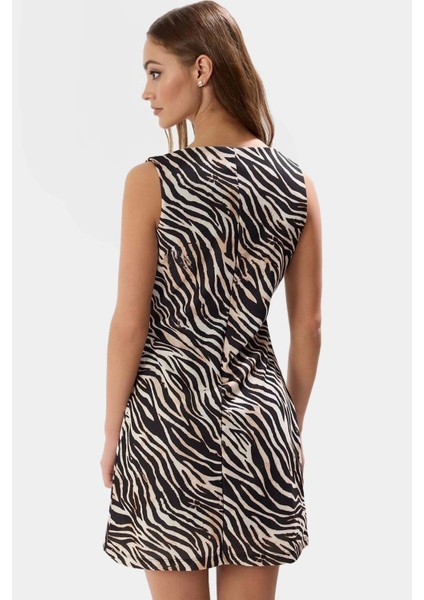 Zebra Desenli Mini Krep Elbise Bodycon Kesim Yazlık Polyester Kumaş Uzun Ömürlü Premium Kalite modelleri