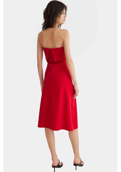 Straplez A Line Midi Örme Elbise Polyester Karışımlı Yazlık Kaliteli Işçilik Seçkin Malzeme modelleri